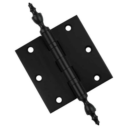 Embassy 3-1/2 x 3-1/2 Solid Brass Hinge, Flat Black Finish with Urn Tips 3535BBUS19U-1